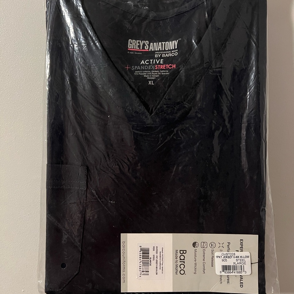 Spandex Stretch Grey’s Anatomy Barco XL Grey Bree Tuck-In One Pocket Scrub Top